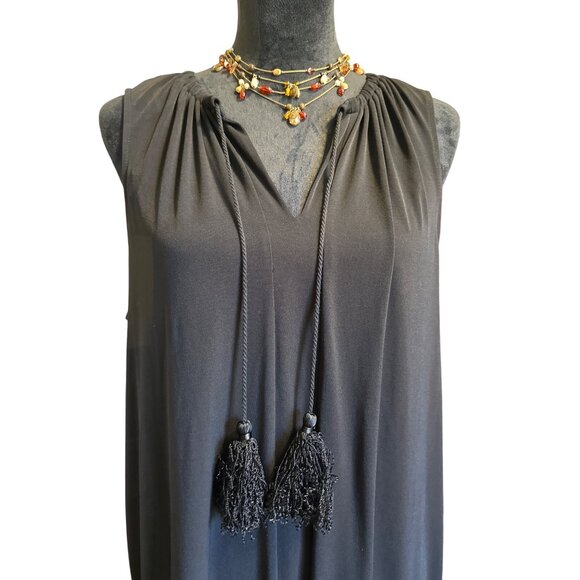 💖Michael Kors Black Sleeveless Tassel Tie Dress XL Womens Casual Wear - Picture 3 of 6